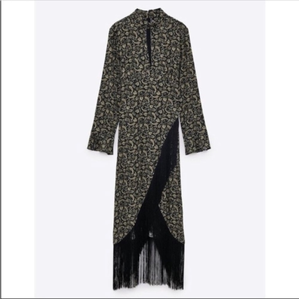 Zara Paisley Fringe Dress